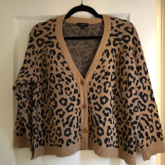 Women’s J.Crew Leopard Print Button-front Cardigan - Picture 1 of 8